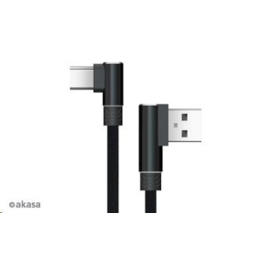 Obdĺžnikový kábel AKASA, USB Type-A, USB Type-C, napájanie a synchronizácia, 1 m, čierny