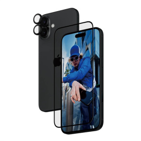 PanzerGlass ochranné sklo UWF + Hoops Bundle pre iPhone 16 Plus - Black Frame