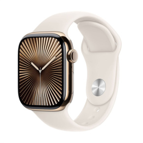 Apple Watch Series 10 GPS + Cellular 42mm Gold Titanium Case with Starlight Sport Band - M/L