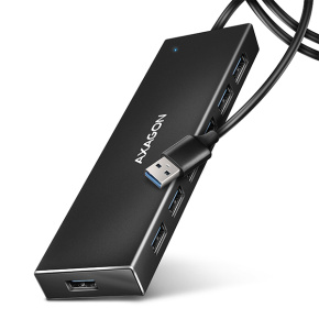 AXAGON HUE-F7A, 7x USB 3.2 Gen 1 ALU FLAT CHARGING húb, micro USB napájací konektor, kábel USB-A 1m