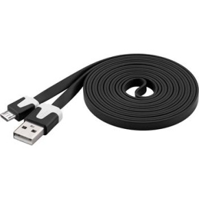 PremiumCord Kábel microUSB 2.0, A-B, plochý, čierny