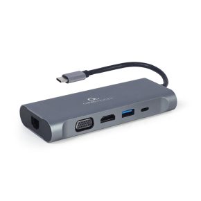 Gembird USB-C 7v1 multiport USB 3.0 + HDMI + VGA + PD + čítačka kariet + stereo audio