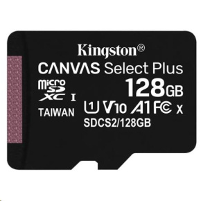 128 GB . microSDXC karta Kingston Canvas Select Plus Class 10 (r/w 100MB/s) bez adaptéra