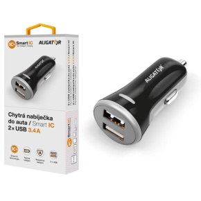 Chytrá nabíjačka do auta ALIGATOR 3.4A, 2xUSB, smart IC, čierna