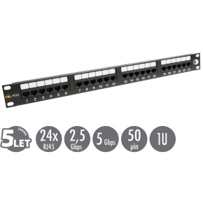 19'' patch panel Solarix 24 x RJ45 CAT6 UTP 350 MHz černý 1U SX24-6-UTP-BK