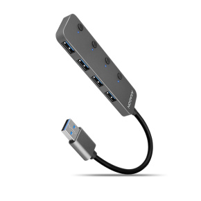 AXAGON HUE-MSA, 4x USB 3.2 Gen 1 SWITCH húb, kovový, micro USB napr. konektor, kábel USB-A 20cm