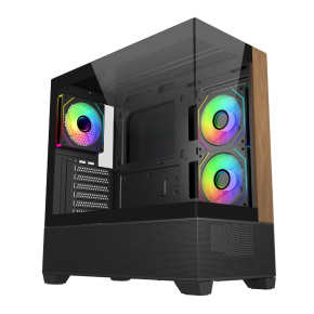 Cooler Master case Elite 690 Wood, ATX, Průhledná bočnice, 3x 120mm ARGB Fan, Černá