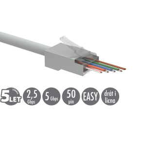 Univerzálny EASY konektor RJ45 CAT5E STP 8p8c na drôt aj licnu SXRJ45-5E-STP-EASY