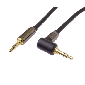 PremiumCord HQ tienený kábel stereo Jack 3.5mm - Jack 3.5mm zahnutý 90 ° 1,5 m