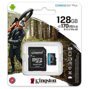 Kingston Canvas Go Plus A2/micro SDXC/128GB/170MBps/UHS-I U3 / Class 10/+ Adaptér