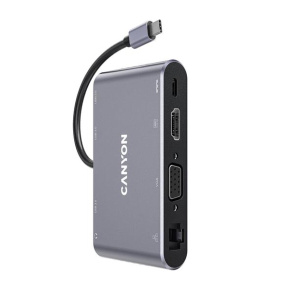 Canyon DS-14, Multiport Docking Station, 8 portov, 1xUSB-C 100W+1xUSB3.0+1xHDMI+1xVGA+1xRJ45+1xaudio 3,5mm