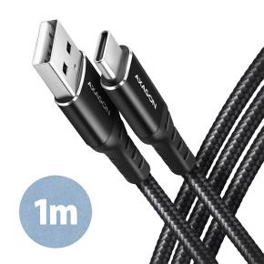 AXAGON BUCM-AM10AB, HQ kábel USB-C <-> USB-A, 1 m, USB 2.0, 3A, ALU, opletenie, čierny AXAGON BUCM-AM10AB, HQ kábel USB-C <-> USB-A, 1 m, USB 2.0, 3A, ALU, opletenie, čierny