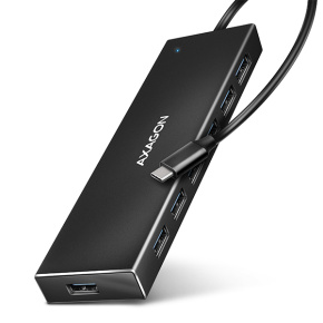 AXAGON HUE-F7C, 7x USB 3.2 Gen 1 ALU FLAT CHARGING húb, micro USB napr. konektor, kábel USB-C 30cm