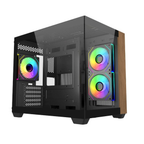 Cooler Master case Elite 481 Wood, mATX, Průhledná bočnice, 3x 120mm ARGB Fan, Černá Cooler Master case Elite 481 Wood, mATX, Průhledná bočnice, 3x 120mm ARGB Fan, Černá