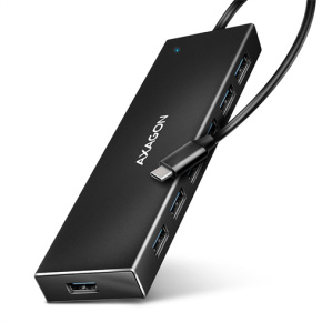 AXAGON HUE-F7C, 7x USB 3.2 Gen 1 ALU FLAT CHARGING hub, micro USB napájací konektor, kábel USB-A 30cm