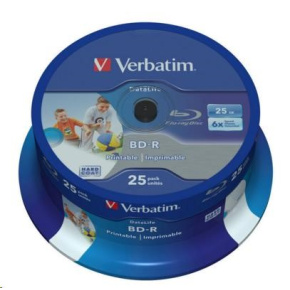 VERBATIM BD-R SL Datalife (25-pack)Blu-Ray/Spindle/6x/25GB Wide Printable