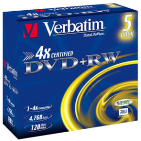 VERBATIM DVD+RW(5-Pack)Jewel/4x/DLP/4.7GB