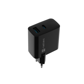 Univerzálna USB nabíjačka Natec RIBERA GaN 45W, 1X USB-A, 1X USB-C, čierna