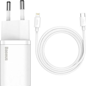 Baseus rýchlonabíjačka do siete Super Si USB-C PD QC 20W s Lightning káblom 1m biela