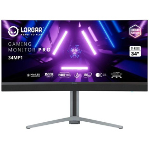 Lorgar 34MP1, herný monitor 34´´, LCD 3440x1440, 1 000 000:1, 1ms, 1000cd, HDMI, DP, USB-C(90W), reproduktory, šedý