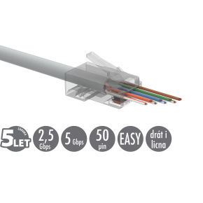 Univerzálny EASY konektor RJ45 CAT5E UTP 8p8c na drôt aj licnu SXRJ45-5E-UTP-EASY