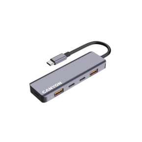 Canyon DS-18, USB-C Hub, 5 portov, 1x USB-C 5V DC nabíjanie, 2x USB-C, 10Gbps, 2xUSB 3.2 port, kompaktný