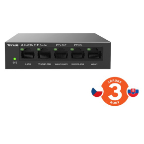 Tenda G0-5G-PoE Gigabit PoE Router MultiWAN, 3x GWAN/GLAN, 1x GWAN, 1x GLAN, 4x PoE 802.3af/at, VPN