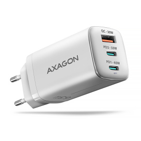 AXAGON ACU-DPQ65W, GaN nabíjačka do siete 65W, 3x port (USB-A + dual USB-C), PD3.0/QC4+/PPS/Apple