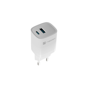 Univerzálna USB nabíjačka Natec RIBERA GaN 30W, 1X USB-A, 1X USB-C, Biela