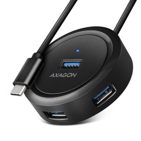 AXAGON HUE-P1C, 4x USB 3.2 Gen 1 ROUND húb, micro USB napájací konektor, kábel USB-C 30cm