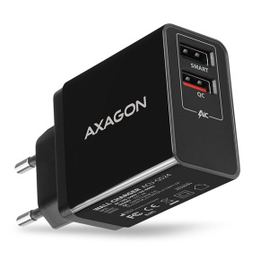 AXAGON ACU-QS24, QC & SMART nabíjačka do siete 24W, 2x USB-A port, QC3.0/AFC/FCP + 5V/1.2A