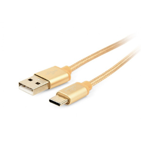 GEMBIRD Opletaný USB-C - USB 2.0, M/M, 1,8 m, zlatý