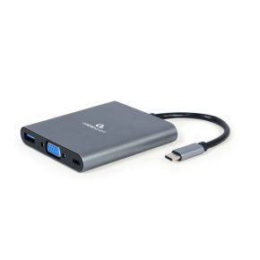 Gembird USB-C 6v1 multiport USB 3.1 + HDMI + VGA + PD + čítačka kariet + stereo audio