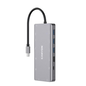 Canyon DS-12, Multiport Docking Station, 13 portov, 1xUSB-C 100W+3xUSB3.0+1xUSB 2.0+2xHDMI+1xVGA+1xRJ45+1xaudio 3,5mm