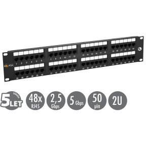 19'' patch panel Solarix 48 x RJ45 CAT5E UTP 150 MHz černý 2U SX48-5E-UTP-BK