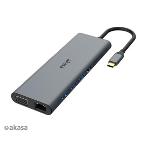 Dokovacia stanica AKASA USB-C 14v1, USB-C (napájanie+dáta), USB 2.0, 2xHDMI, VGA, RJ45, USB 3.2, čítačka kariet, 3,5 mm