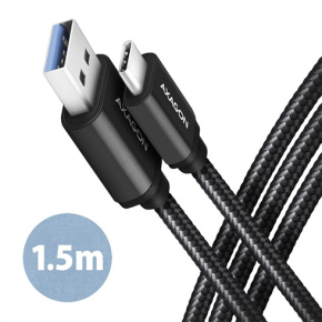 AXAGON BUCM3-AM15AB, SPEED kábel USB-C <-> USB-A, 1.5 m, USB 3.2 Gen 1, 3A, ALU, opletenie, čierny