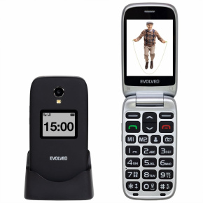 EVOLVEO EasyPhone FP, vyklápěcí mobilní telefon 2.8'' pro seniory s nabíjecím stojánkem (černá)