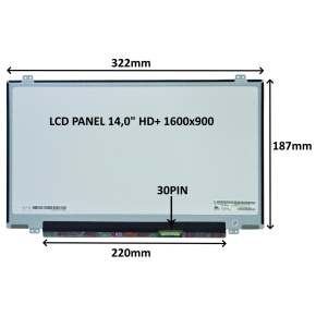 LCD PANEL 14,0'' HD+ 1600x900 30PIN MATNÝ / ÚCHYTY HORE A DOLE
