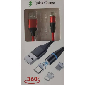 PREMIUMCORD Magnetický nabíjací a dátový kábel micro USB a USB-C 1 m, červený