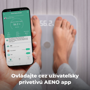 AENO Smart osobná váha ABS0001S, do 180kg, BMI, 15 indexov, BTTH, Aplikácia, Specialné sklo, Displej