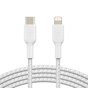 BELKIN kabel oplétaný USB-C - Lightning, 2m, bílý