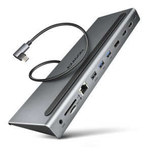 AXAGON HMC-4KX3 USB 5Gbps húb, 3x USB-A, 2x HDMI, DP, RJ-45, SD/microSD, audio, PD 100W, kábel 40cm