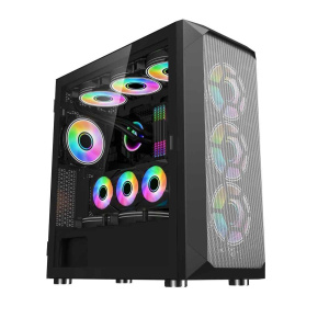 1stCOOL skříň Wind Storm Black MiddleTower ARGB, AU, USB3.0, bez zdroje, RGB fan, průhledná bočnice, černá