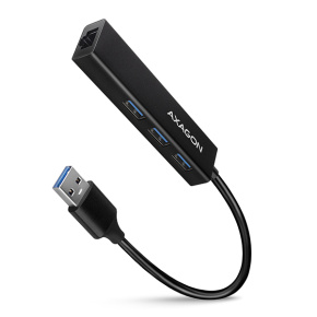 AXAGON HMA-GL3A, USB 3.2 Gen 1 húb, porty 3x USB-A + Gigabit Ethernet, kovový, kábel USB-A 20cm