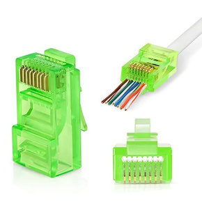 W-star Konektor UTP RJ45EZ Cat5e100ks pozlátený, zelená, pass through RJ45EZ5GS