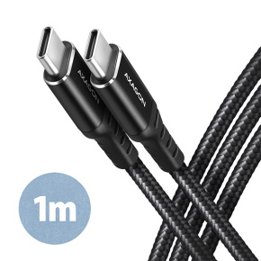 AXAGON BUCM-CM10AB, HQ kábel USB-C <-> USB-C, 1m, USB 2.0, PD 60W 3A, ALU, oplet, čierny