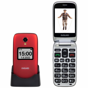 EVOLVEO EasyPhone FS, vyklápací mobilný telefón 2.8'' pre seniorov s nabíjacím stojanom (červená farba