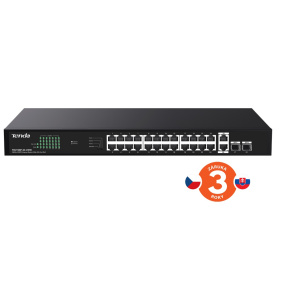 Tenda TEG1128P-24-410W PoE+ Gigabit switch 24x 1Gb/s PoE+ 802.3af/at + 2x SFP + 2x RJ45, 370W, Rack