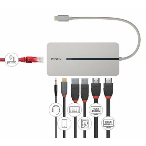 Lindy Dokovacia Stanica USB 3.1 Typ C, 2xHDMI (Dual Display), 2xUSB 3.0, Gigabit LAN, (PD 3.0 100W), 0.25m